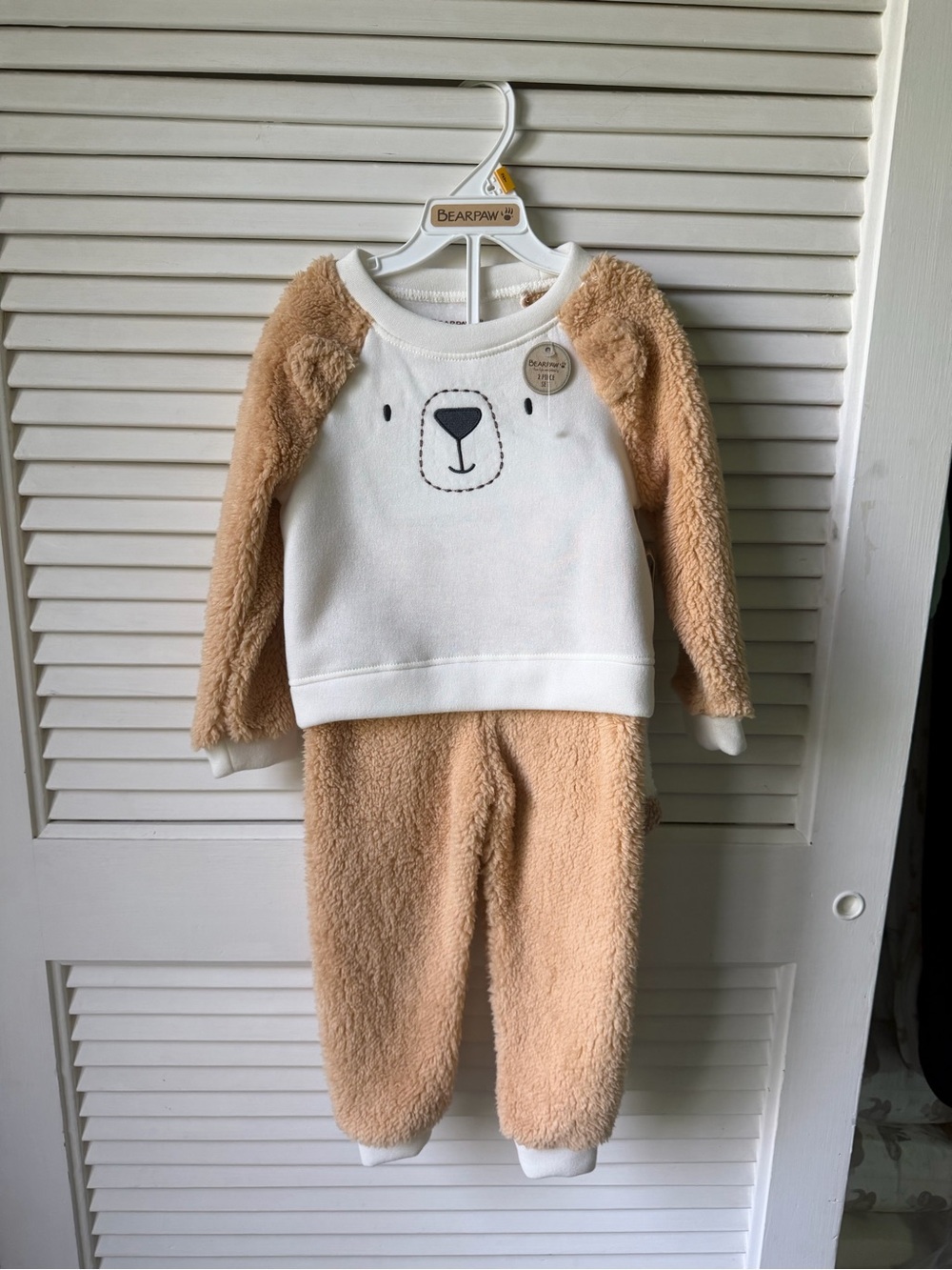 BearPaw Cream and Tan Fuzzy Bear Pajama Set